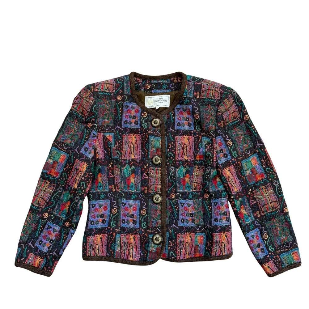 Miss Hardy Amies London Vintage Abstract Tapestry Blazer Jacket Multi Color Sz 9